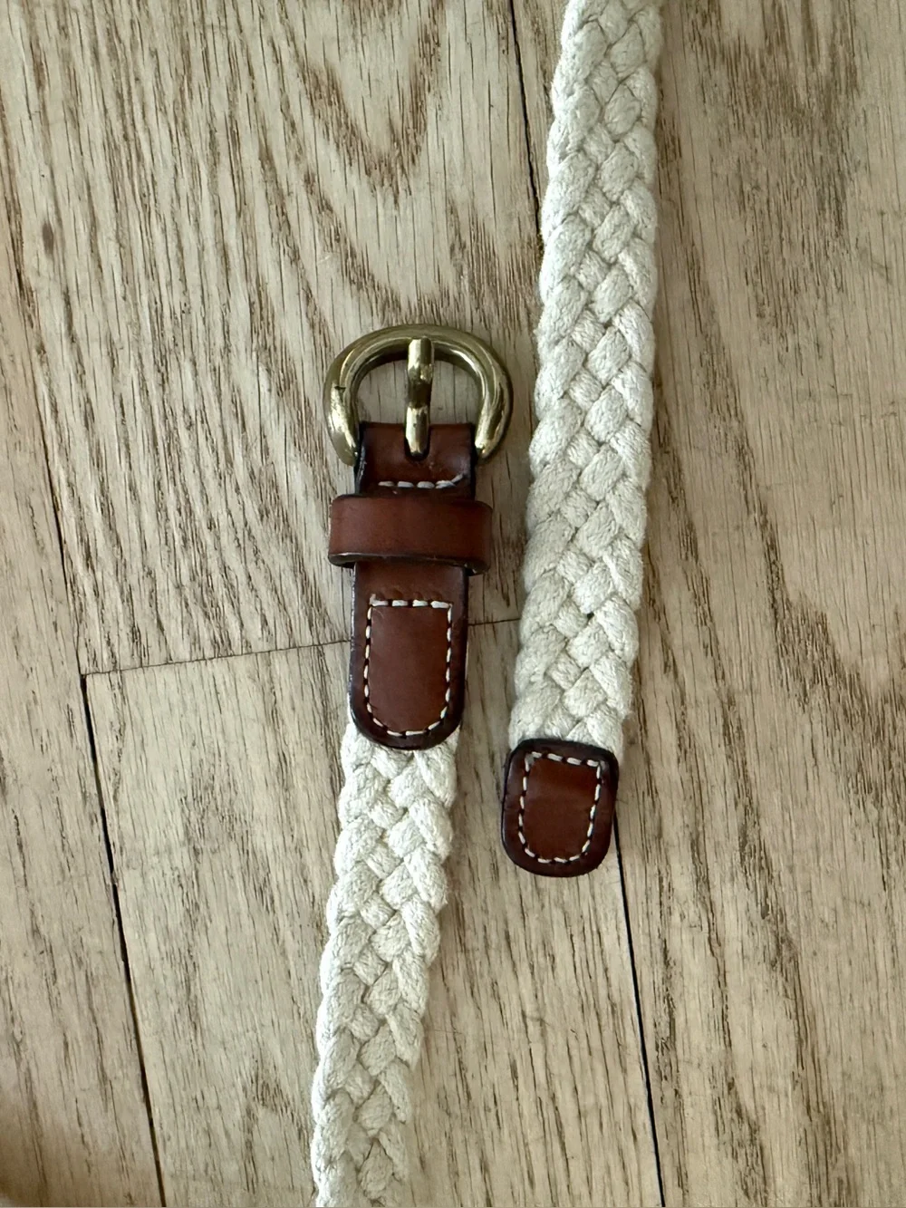 J. Crew Classic Braided Cream Belt with Brown Leather Trim - Picture 2 of 6